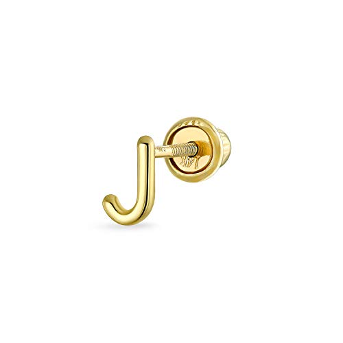 Abc Minimalistisch Real Yellow 14K Gold Capital Bsperren Alphabet Letter Initiale J Cartilage Ear Lobe Piercing 1 Piece Stud Earring Screw Back For Teen Freundin Men von Bling Jewelry