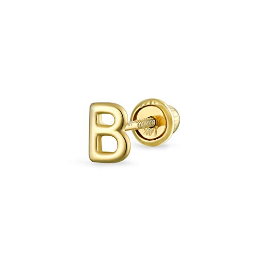 Abc Minimalistisch Real Yellow 14K Gold Capital Bsperren Alphabet Letter B Cartilage Ear Lobe Piercing 1 Piece Stud Earring Screw Back For Teen Freundin Men von Bling Jewelry