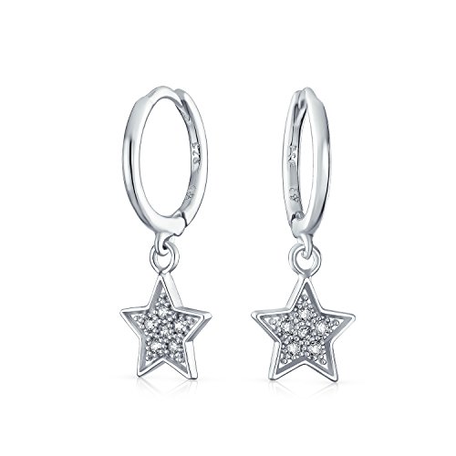 Amerikanische Patriotische Himmlische Rock Star Baumelnd Charme Sparkling Pave CZ Sterne Huggie Hoop Kpop Ohrringe Für Jugendlich Unisex Frauen .925 Sterlingsilber von Bling Jewelry