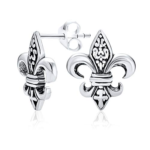 Unisex Antikes Symbol Lilienblume Fleur De Lis Ohrstecker Für Frauen Männer Jugendliche Oxidiertes .925 Sterlingsilber von Bling Jewelry