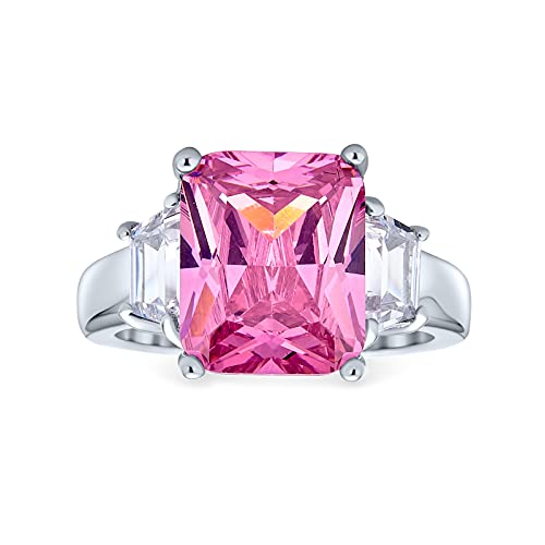 Art Deco Stil .925 Sterling Silber 8Ctw Rosa Aaa Cz Rechteck Smaragd Schliff Cocktail Erklärung Verlobungsring Für Frauen Cubic Zirconia Baguette Seite Stones von Bling Jewelry