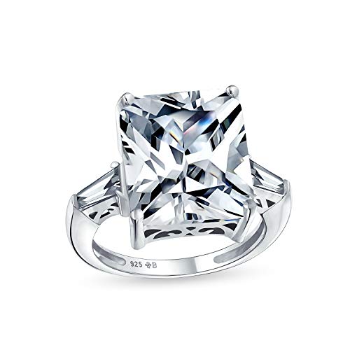Art Deco Stil .925 Sterling Silber Großer 10CT Rechteck AAA CZ Zirkonia Brillantschliff Statement Verlobungsring mit Baguette-Seitensteinen von Bling Jewelry