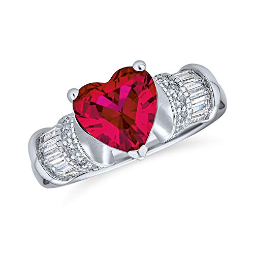 Art Deco Stil 2.5CT Rot Rosa Herzform Solitär CZ Verlobungsring Baguettes Seitensteine Simuliert ROT Rubin .925 Sterling Silber Versprechen Ring von Bling Jewelry