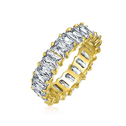 Art Deco Stil AAA CZ Smaragdschliff Zirkonia Ewigkeit Baguette Jubiläum Ehering Ring für Frauen 14K Gold .925 Sterling Silber 4MM von Bling Jewelry