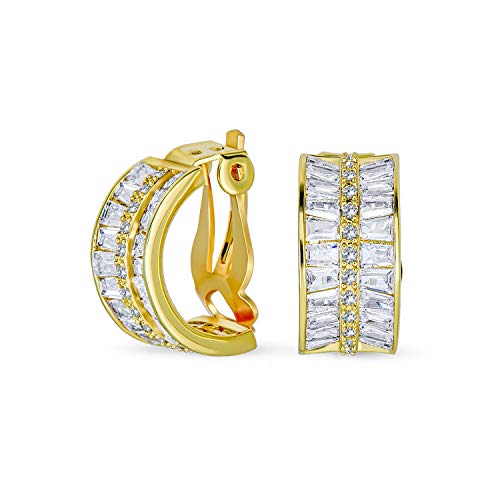 Art Deco Stil Bräutigam Statement Aaa Cz Halb Hoop Baguette Ohrringe Für Frauen Hochzeit Abschlussball Urlaub Feierlich Party Clip On Gelb Vergoldet von Bling Jewelry
