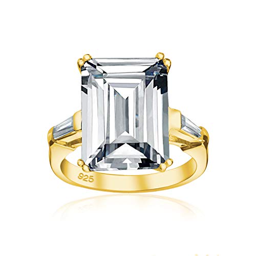 Art Deco Stil Braut Hochzeit Big 10CT AAA CZ Solitär Smaragd Cut Statement Verlobungsring für Frauen .925 Sterling Silber 14K Gelbgold plattiert Zirkonia Baguette Seitensteine von Bling Jewelry