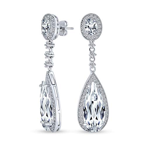 Art Deco Stil Hochzeit Braut Klar AAA Cubic Zirconia Halo Linear Lang Birne Solitär Teardrop CZ Erklärung Baumeln Kron Ohrringe Für Frauen Brautparty Versilbert von Bling Jewelry