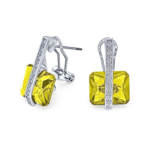 Art Déco Stil Quadratische Edelstein Zirkonia AAA Rechteckige Simulierte Grüne Peridot Smaragdschliff CZ Ohrhänger Für Frauen Versilbert Omega Verschluss August Geburtsstein von Bling Jewelry