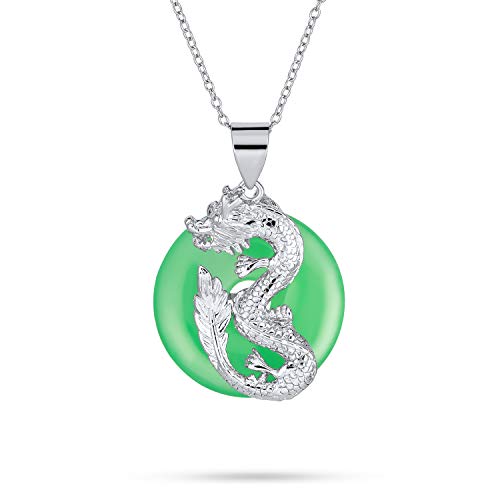 Bling Jewelry Asiatischen Stil Runde Offen Kreis Disc Gefärbt Grüne Jade Drachen Anhänger .925 Sterling Silber Halskette Für Frauen 18 Zoll von Bling Jewelry