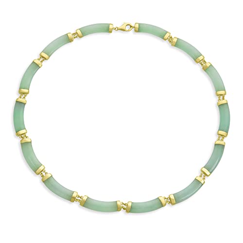 Bling Jewelry Asiatischer Stil Edelstein Echte Grüne Jade Strang Konturierte Rohr Bar Link Halskette Für Frauen 14K Gelbgold Vergoldet .925 Sterling Silber 16 Zoll von Bling Jewelry