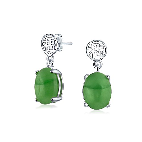 Asiatischer Stil Gefärbte Grüne Jade Chinesische Glücks Ohrringe Für Frauen .925 Sterling Silber von Bling Jewelry