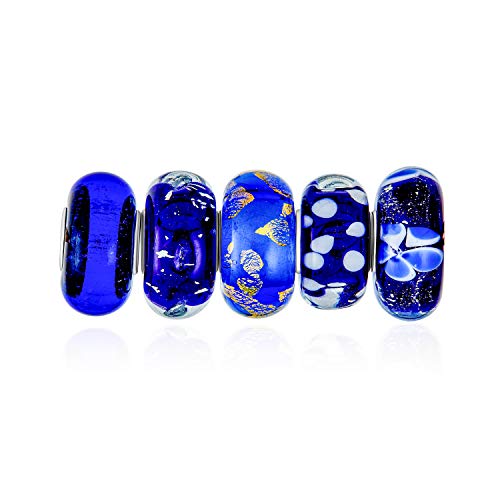Verschiedene Gemischte Set Aus 5 Bündel Durchsichtiger Schattierungen Von Schwarz, Blau, Marine, Silber, Goldfolie, Murano-Wirbel, Charme-Perle, Abstandshalter Für Frauen, Teenager .925 Sterling von Bling Jewelry