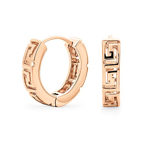Ausgeschnittene Europäische Greek Key Design Huggie Hoop Ohrringe Für Frauen Männer Roségoldplattiertes .925 Sterlingsilber Polierte Scharnieröffnung Durchmesser 0,65 Zoll von Bling Jewelry