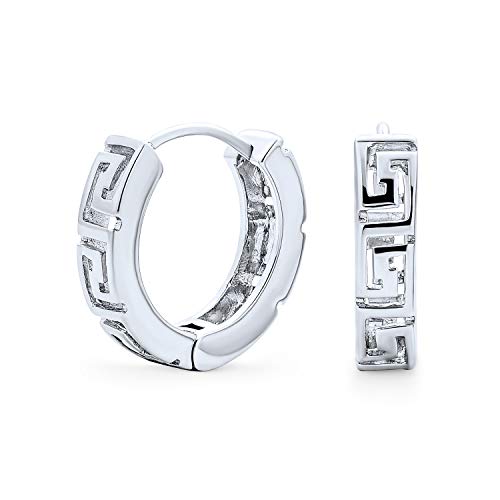 Ausgeschnittenes Europäisches Griechisches Schlüsselmuster Huggie Hoop Ohrringe Für Frauen Und Männer .925 Sterling Silber Polierte Scharnierdurchmesser 0,60 Zoll von Bling Jewelry