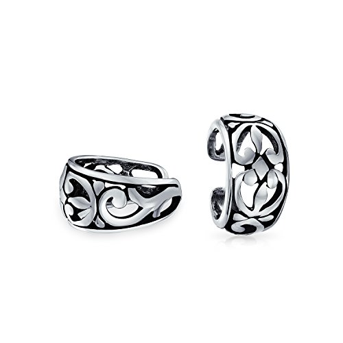 Ausgeschnittene Filigrane Knorpelband Blumenblätter Ohrmanschetten Clip Wrap Helix-Ohrringe Für Frauen Und Jugendliche, Nicht Durchbohrtes Ohr, Oxidiertes .925 Sterlingsilber von Bling Jewelry