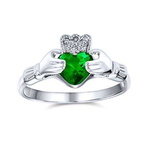 BFF Celtic Irish Freundschaft Versprechen AAA CZ Grün Simulierte Smaragd Hände & Herz Claddagh Ring Für Frauen Teenager .925 Sterling Silber von Bling Jewelry
