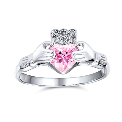 Bff Himmlisch Irish Friendship Abschlussballise Aaa Cz Simuliert Rose Rosa Turmalin Hände & Herz Claddagh Ring Für Frauen Teens .925 Sterling Silber von Bling Jewelry