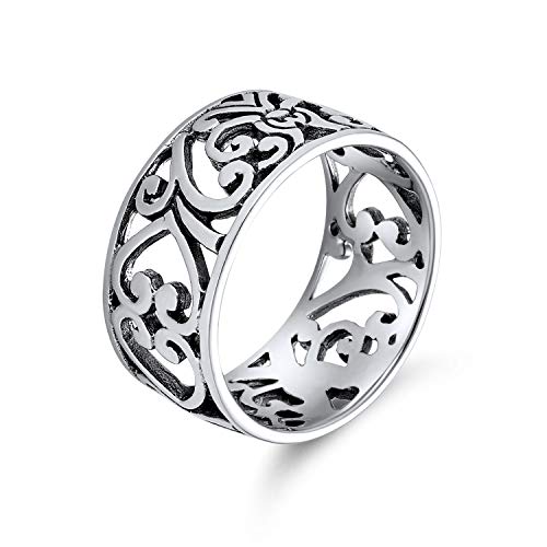 Bail Filgree Vine Scroll .925 Sterling Silber Open Swirl Leaf Herz Wide Band Ring für Frauen Teenager 8 MM von Bling Jewelry