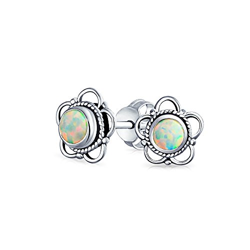 Bali Indonesischen Winzigen Offenen Echten Edelstein Blume Opal Ohrstecker Für Frauen Teenager Oxidiert .925 Sterling Silber Oktober Birthstone von Bling Jewelry