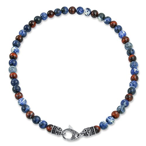 Bali Stil Edelstein Blau Sodalith Braun Tiger Eye Ball Bead Strang Halskette Für Männer Frauen Edelstahl Hakenverschluss von Bling Jewelry