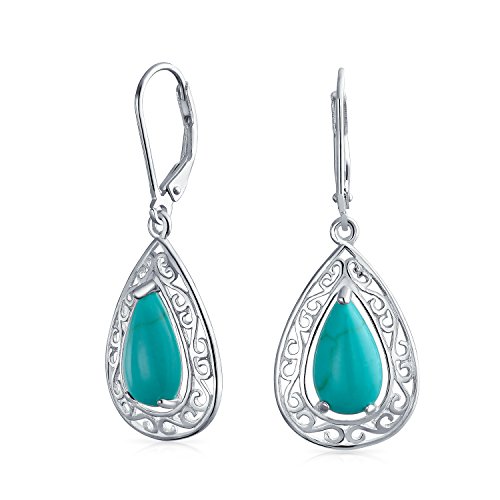 Western Stil Blau Türkis Birne Geformt Hebel Zurück Filigree Tropfen Ohrringe Für Frauen Baumeln .925 Sterling Silber von Bling Jewelry