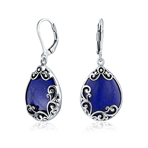 Western Stil Träne Scroll Filigree Scroll Blue Lapis Lazuli Lever Back Baumelnd Earrings For Freundin .925 Sterling Silver von Bling Jewelry