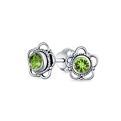 Bali Stil Winzige Flower Lime Green Peridot Edelstein Ohrstecker Für Frauen Oxidiert Sterling Silber August Birthstone von Bling Jewelry