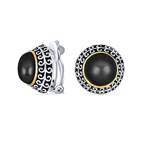 Bali Stil Zwei Ton Schwarz Simulierte Onyx Dom Knopf Clip On Ohrringe Für Frauen Ohne Durchstochenes Ohr Silber Und Goldplattiert Bali Stil Zwei Ton Schwarz Simulierte Onyx Dom Knopf Clip On Ohrringe Für Frauen Ohne Durchstochenes Ohr Silber Und Goldplattiert von Bling Jewelry