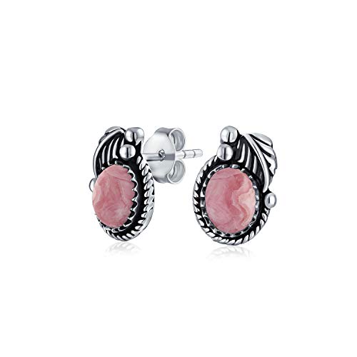 Native American Stil Rosa Rhodochrosit Edelstein Oval Lünette Blatt Seil Kantigen Ohrstecker Western-Schmuck Für Frauen Oxidiert .925 Sterling Silber von Bling Jewelry