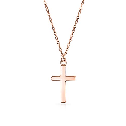 Bling Jewelry Zartes Kleines Flaches Einfaches Religiöses Kreuzanhänger Halskette Für Frauen Jugendliche Poliert Mit Roségoldplattiertem .925Er Sterlingsilber von Bling Jewelry