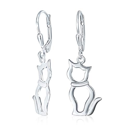Beste Freundin Tierliebhaberin Bff Haustiere Offene Kätzchen Kitty Baumelnde Katzenohrringe Für Frauen Teenager .925 Sterling Silber Klappverschluss von Bling Jewelry