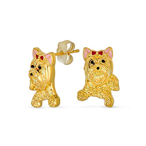 Bff Best Friend Tier Rosa Bogen Haustier Yorkshire Terrier Shih Tzu Ohrstecker Ohrringe Für Frauen Teen 14K Vergoldet von Bling Jewelry