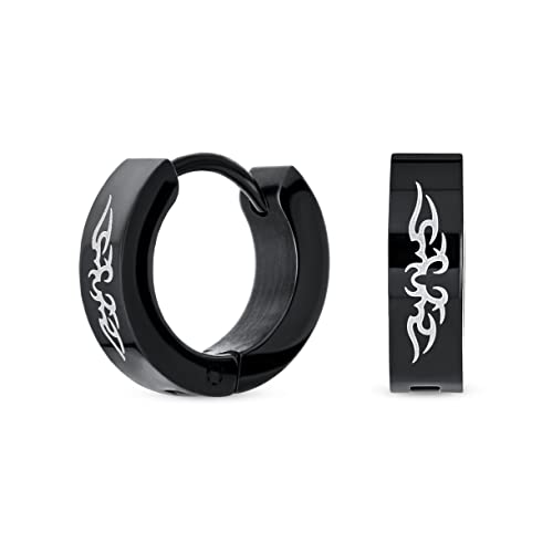 Biker Schmuck Kleine Spirituelle Schutzengel Flügel Schwarze Huggie Creolen Kpop Ohrringe Für Männer Oder Frauen Teenager Schwarz Ip Beschichteter Silberfarbener Edelstahl von Bling Jewelry