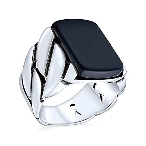 Biker Urban Geflochtene Kabel Weizen Breite Link Kette Band Schwer Massiv Black Onyx Edelsteine Rechteck Große Aussage Signet Ring Für Männer .925 Sterling Silber Handgefertigt In Der Türkei von Bling Jewelry