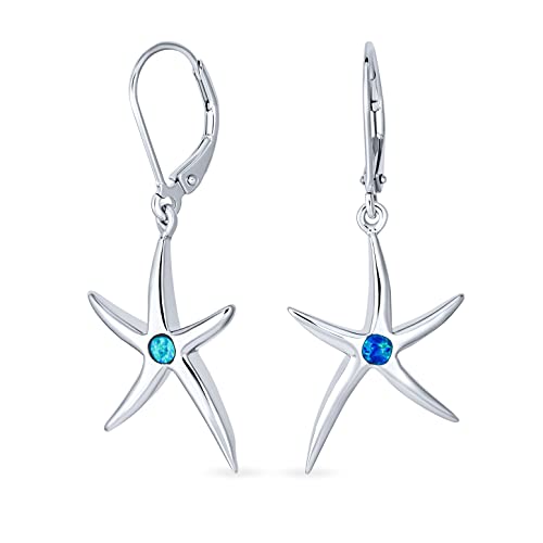 Blau Erstellt Opal Akzent Nautischn Ozean Marine Leben Seestern Drop Leverback Ohrringe Für Frauen 925 Sterling Silber von Bling Jewelry