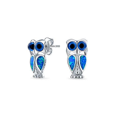 Opalisierende Edelstein Blau Erstellt Opal Breites Auge Haustier Tier Glück Weise Vogel Eule Ohrstecker Für Frauen Teen .925 Sterling Silber Oktober Birthstone von Bling Jewelry