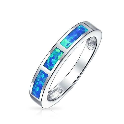 Blau Erstellt Opal Inlay Pave Kubischer Zirkon Solitär Ring Für Frauen .925 Sterling Silber Oktober Geburtsstein von Bling Jewelry