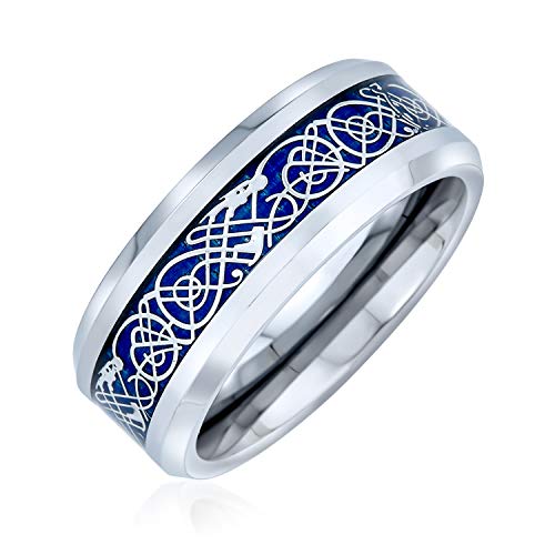 Blau Silberton Keltischen Knoten Drachen Inlay Paare Titan Hochzeit Band Ringe Für Männer Für Frauen Komfort Fit 8Mm von Bling Jewelry