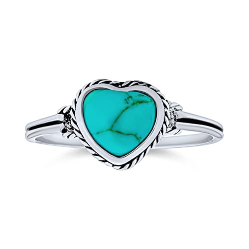 Blau Stabilisiert Türkis Lünette Herz Ring Für Frauen Für Teen Für Freundin .925 Sterling Silber Dezember Geburtsstein von Bling Jewelry