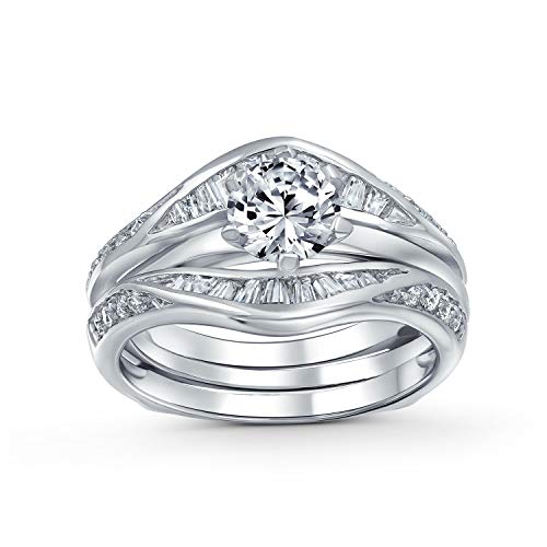 1,5 CT Zirkonia Enhancer Guard Einsatz Rund Solitär AAA CZ Baguette Band Einsatz Jubiläum Statement Verlobungsring Hochzeit Set .925 Sterling Silber von Bling Jewelry