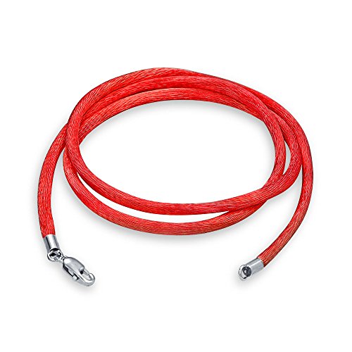 Bling Jewelry 1Mm Dünnes Rotes Satin-Seidenhalsband Mit Anhänger Für Frauen Männer Und Jugendliche 925 Sterling Silber Karabinerverschluss 20 Zoll von Bling Jewelry