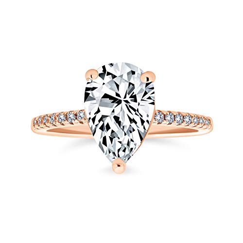 Bling Jewelry 2,5 Karat Birnenform Tränenform Solitärring AAA CZ Verlobungsring Für Frauen Mit 1 MM Breitem Band Zirkonia In Roségold Plattiertem .925 Sterlingsilber von Bling Jewelry