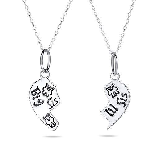 Bling Jewelry 2 Pcs Bff Best Friend Sisters Big Sis Lil Sis Split Broken Puzzle Heart Break Apart Anhänger Halskette Für Frauen Sterling von Bling Jewelry