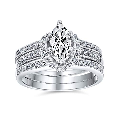 2CT Zirkonia Enhancer Guard Inset Halo Solitär Marquise AAA CZ Baguette Band Inset Jubiläum Statement Verlobungsring Hochzeit Set .925 Sterling Silber von Bling Jewelry