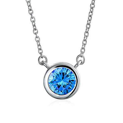 Bling Jewelry 2Ct Einfache London Blue Aaa Cz Solitaire Anhänger Halskette Für Frauen Simuliert Topas Cubic Zirconia .925 Sterling Silber von Bling Jewelry