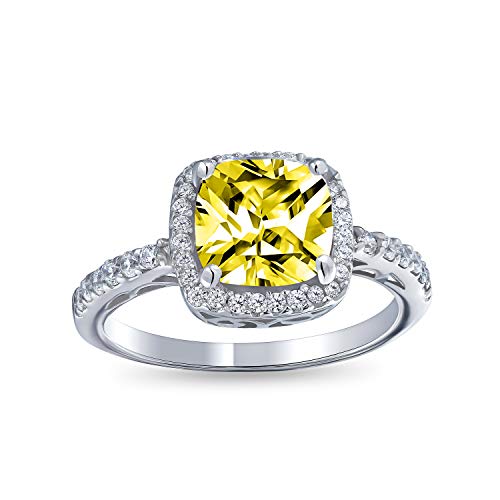 Bling Jewelry 3CT AAA CZ Canary Yellow Cubic Zirconia Halo Solitaire Square Radiant Cushion Cut Verlobungsring Für Frauen .925 Sterlingsilber 1MM Dünnes Band von Bling Jewelry