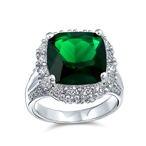 7Ct Zirkonia Grün Simuliert Smaragd Geschnitten Mode Cz Kissen Geschnitten Statement Ring Für Frauen Silber Vergoldet Messing von Bling Jewelry