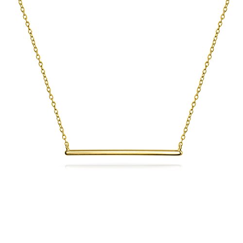 Bling Jewelry Dünne Minimalistische Waagerechte Runde Bahnhof Bar Anhänger Halskette Für Frauen Für Teenager 14K Gold Vergoldet .925 Silber von Bling Jewelry