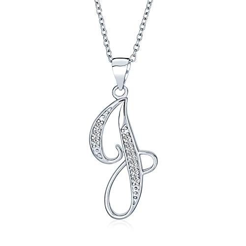 Bling Jewelry Abc Cubic Zirconia Pave Cz Cursive Schrift Letter Alphabet Initiale J Anhänger Halskette Für Frauen Sterling Silber von Bling Jewelry