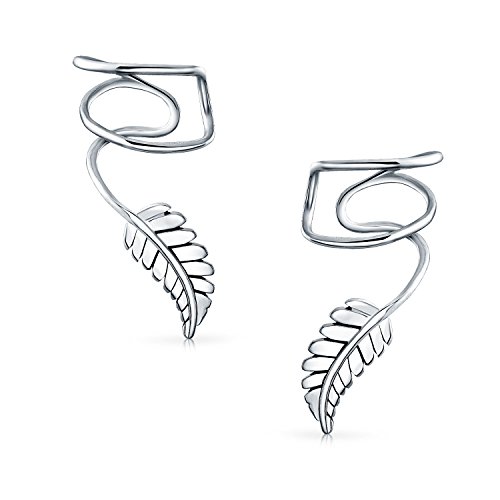 Natur Blatt Feder Knorpel Ohrmanschetten Clip Wrap Draht Ohrringe Helix Westlicher Schmuck Für Frauen Für Männer Nicht Durchstochenes Ohr .925 Sterling Silber Verstellbar von Bling Jewelry